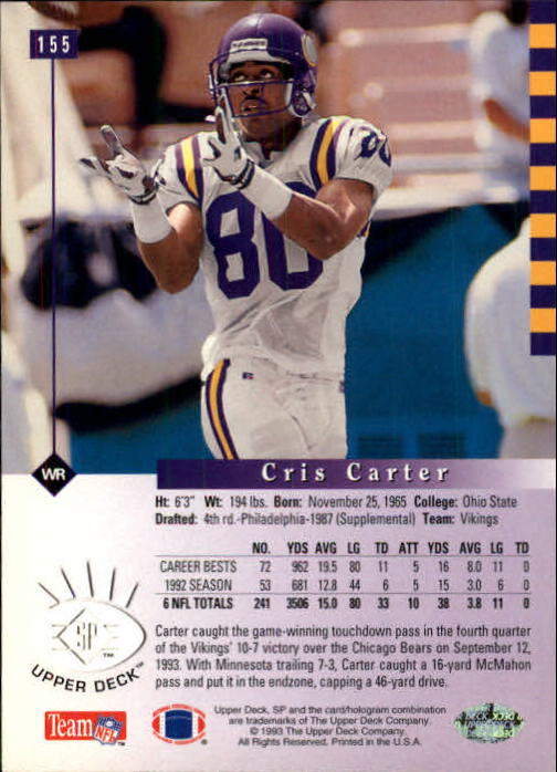 1993 SP #155 Cris Carter back image