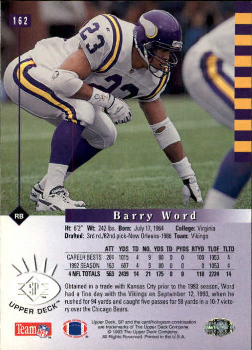 1993 SP #162 Barry Word back image