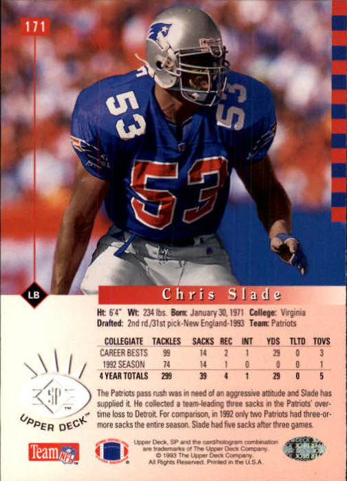 1993 SP #171 Chris Slade RC back image