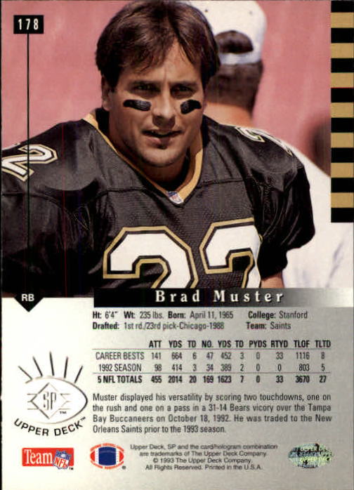 1993 SP #178 Brad Muster back image