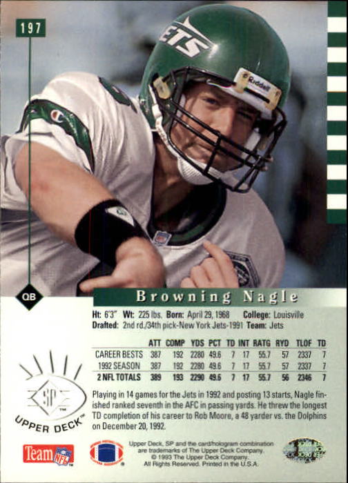 1993 SP #197 Browning Nagle back image