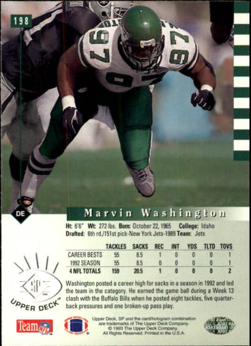 1993 SP #198 Marvin Washington back image