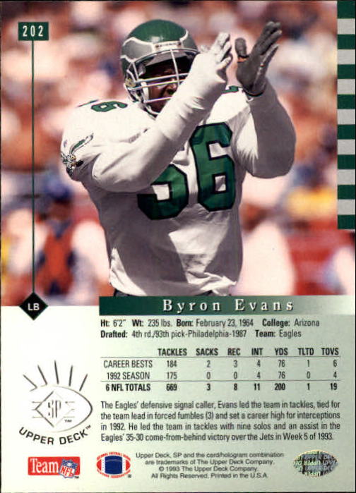 1993 SP #202 Byron Evans back image