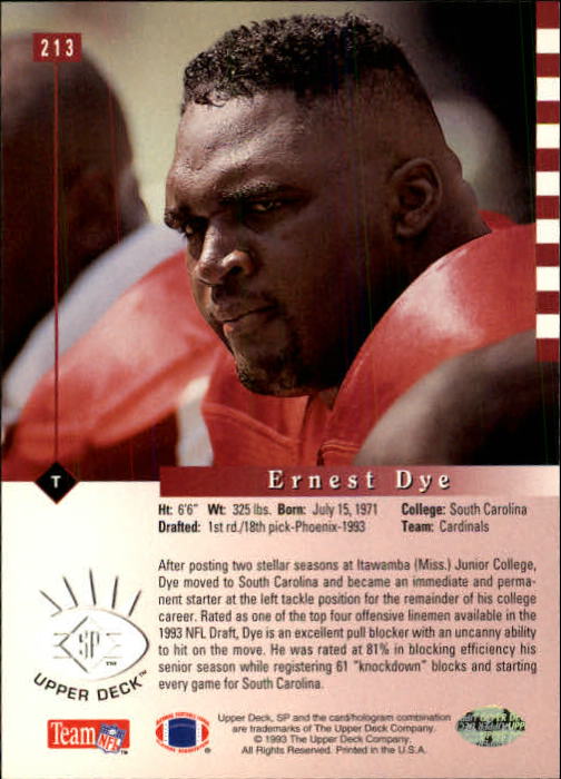 1993 SP #213 Ernest Dye RC back image