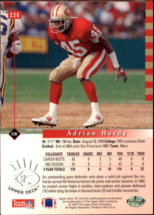 1993 SP #236 Adrian Hardy back image