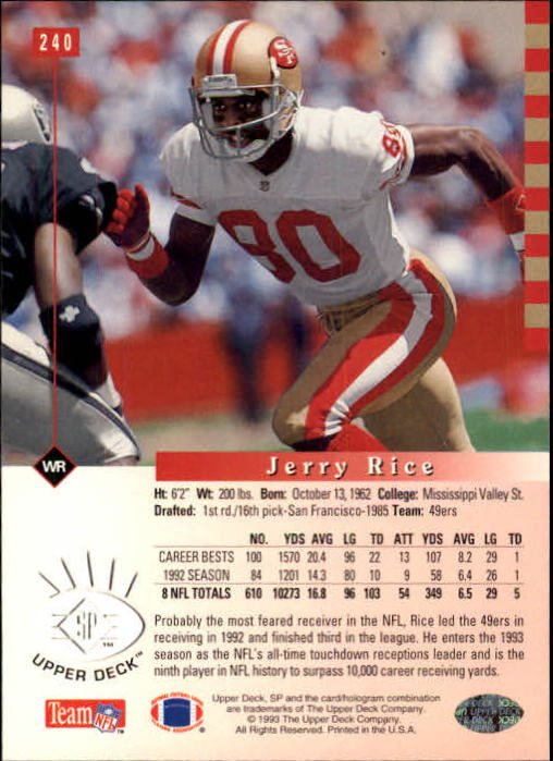 1993 SP #240 Jerry Rice back image
