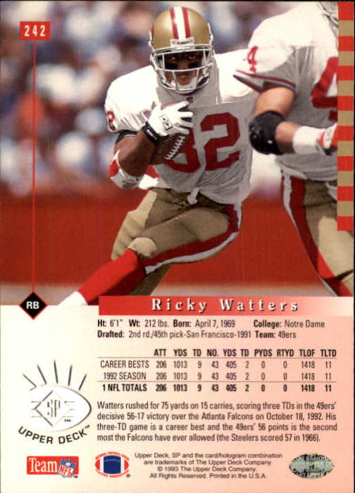 1993 SP #242 Ricky Watters back image