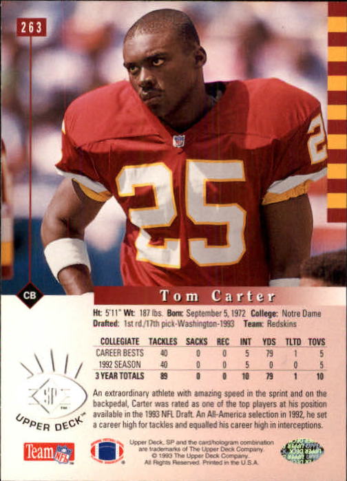 1993 SP #263 Tom Carter RC back image