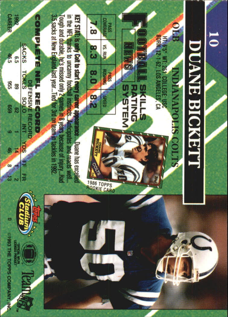 1993 Stadium Club #10 Duane Bickett back image
