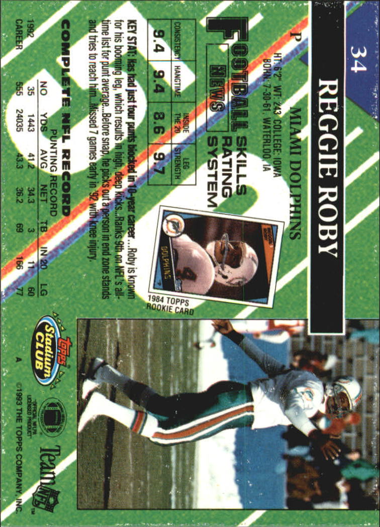 1993 Stadium Club #34 Reggie Roby back image