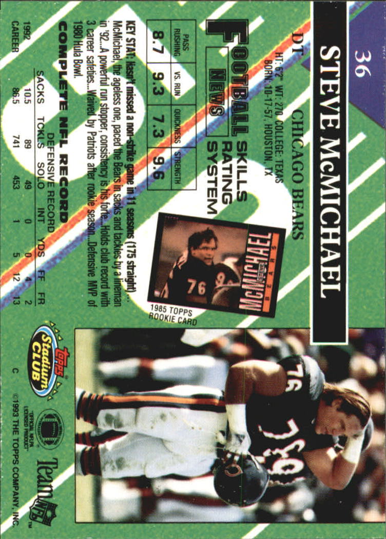 1993 Stadium Club #36 Steve McMichael back image