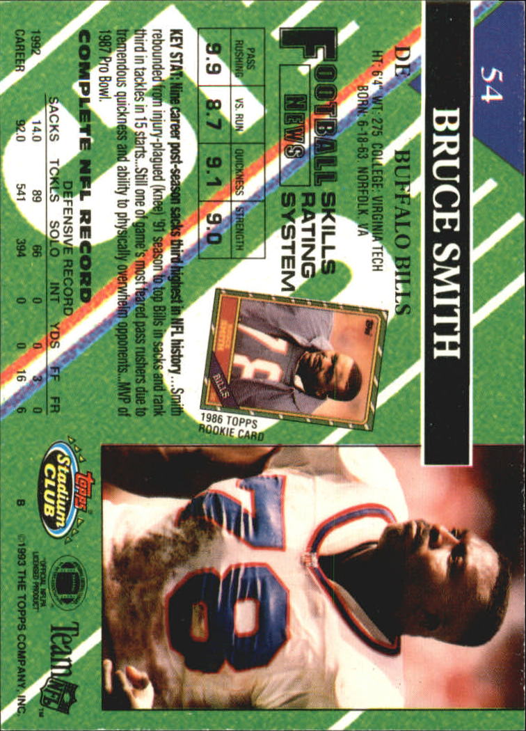 1993 Stadium Club #54 Bruce Smith back image