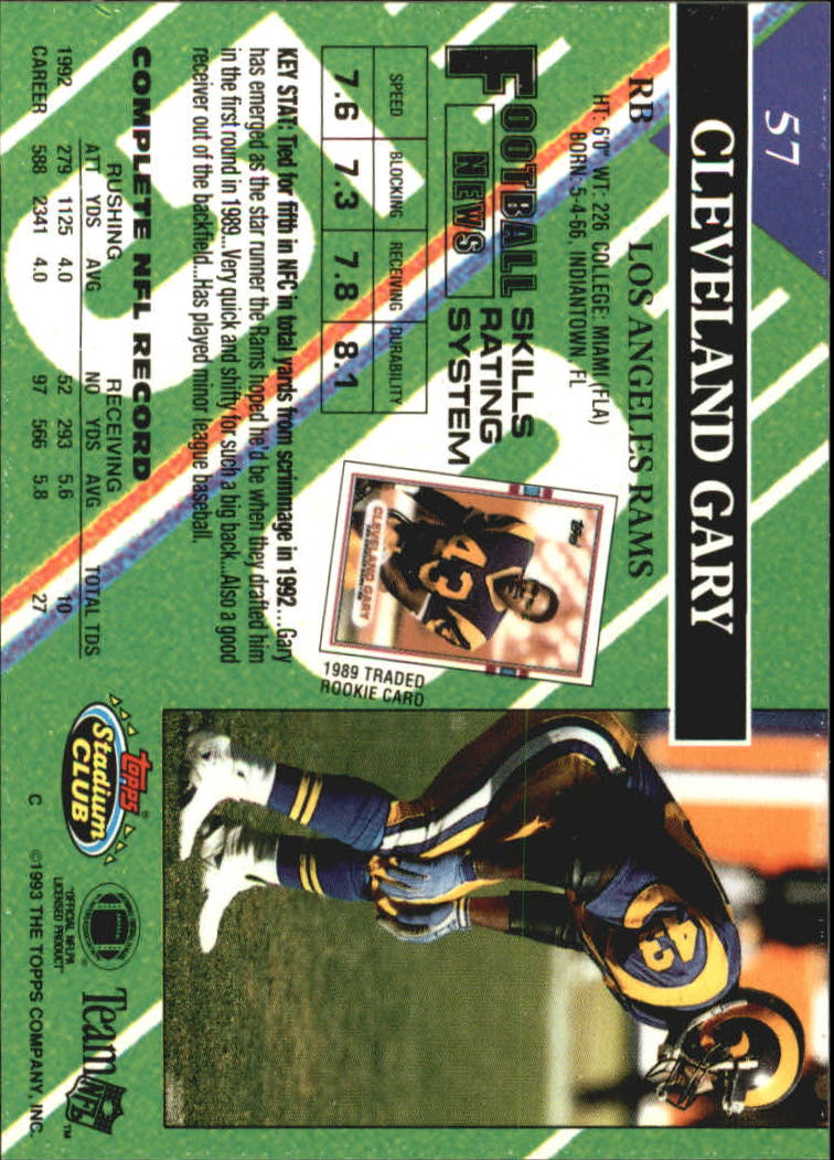 1993 Stadium Club #57 Cleveland Gary back image