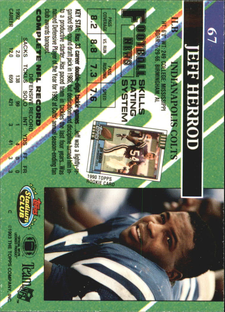 A2126- 1993 Stadium Club FB Card #s 1-250 +Rookies -You Pick- 15+ FREE US SHIP - Picture 130 of 486