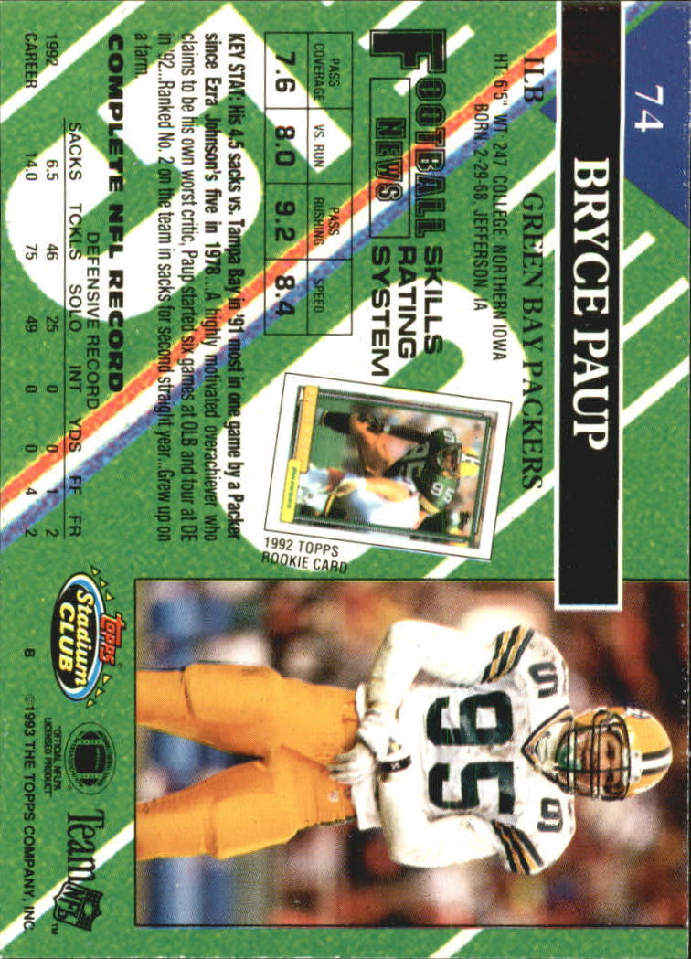 A2126- 1993 Stadium Club FB Card #s 1-250 +Rookies -You Pick- 15+ FREE US SHIP - Picture 144 of 486