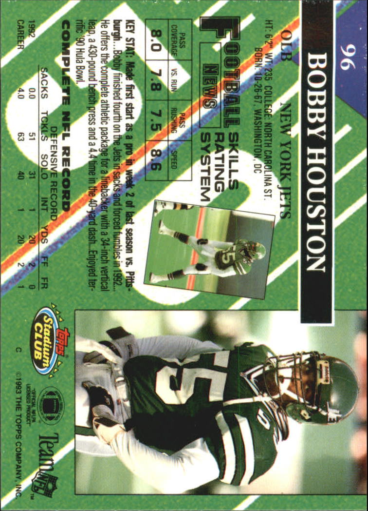 1993 Stadium Club #96 Bobby Houston RC back image