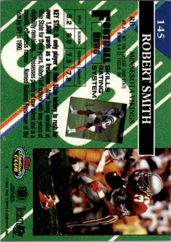 1993 Stadium Club #145 Robert Smith RC back image