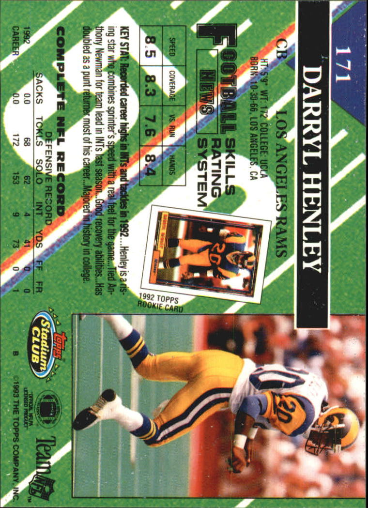 1993 Stadium Club #171 Darryl Henley back image