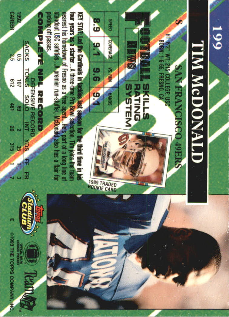 A2126- 1993 Stadium Club FB Card #s 1-250 +Rookies -You Pick- 15+ FREE US SHIP - Picture 388 of 486