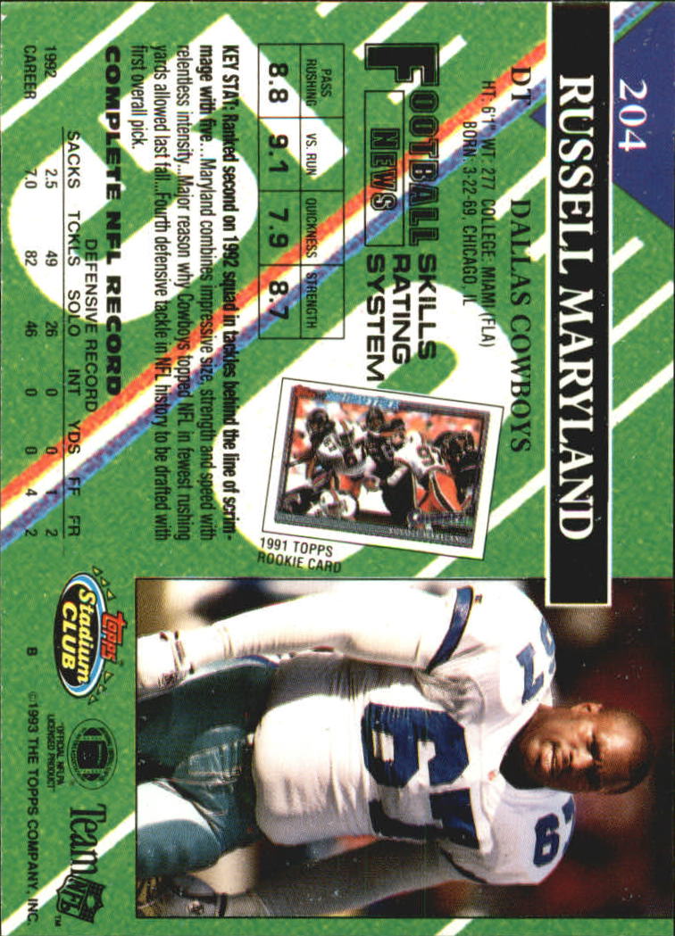 1993 Stadium Club #204 Russell Maryland back image