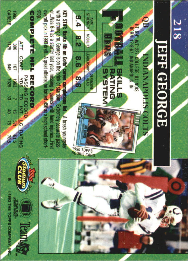 1993 Stadium Club #218 Jeff George back image