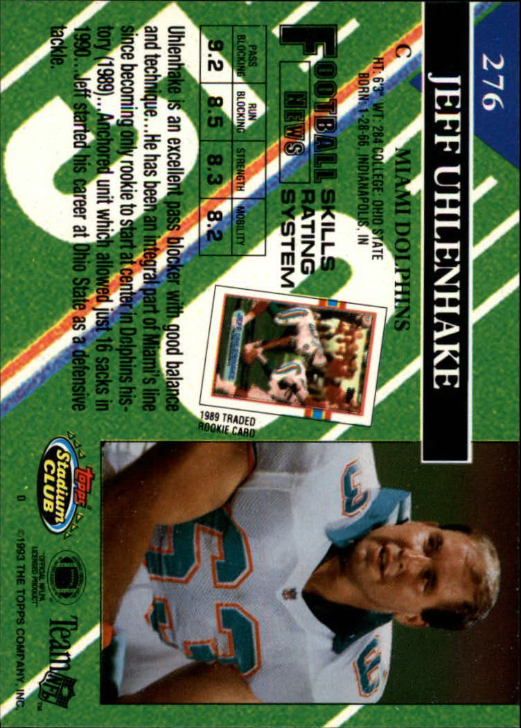 : 1990 Score Football #258 Jeff Uhlenhake Miami Dolphins