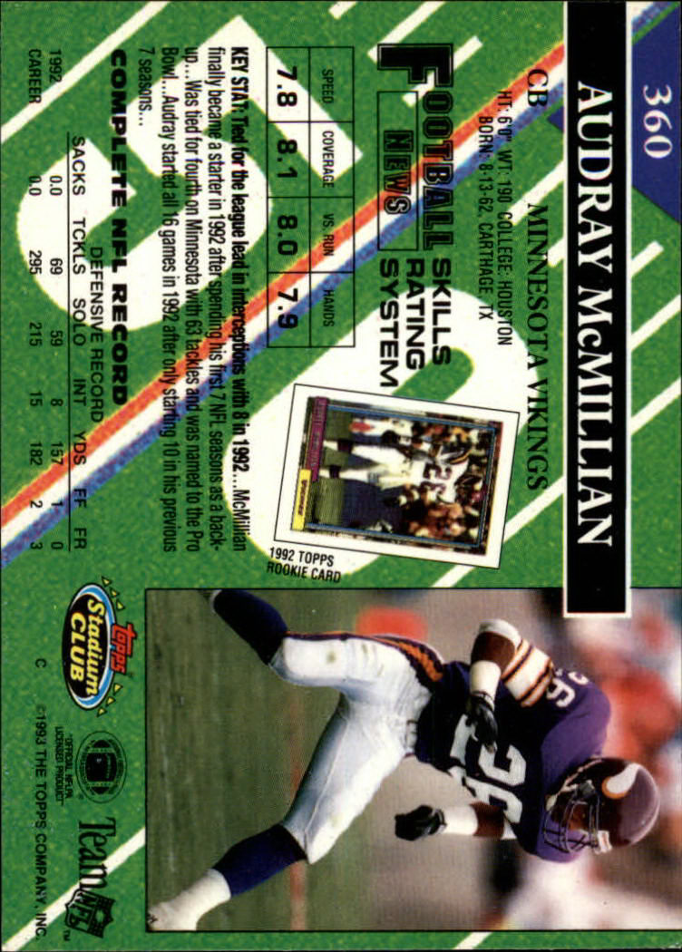 A2126- 1993 Stadium Club FB Cards 251-492 +Rookies -You Pick- 15+ FREE US SHIP - Picture 223 of 473
