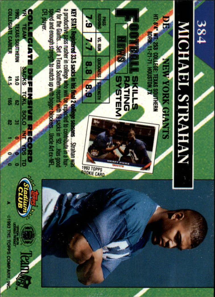 1993 Stadium Club 384a Michael Strahan Rc Errmissing Draft Pick Logo On Front Nm Mt 