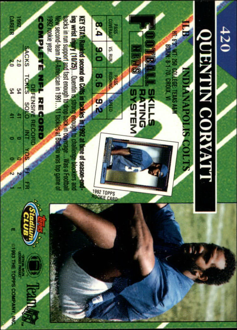 A2126- 1993 Stadium Club FB Cards 251-492 +Rookies -You Pick- 15+ FREE US SHIP - Picture 341 of 473