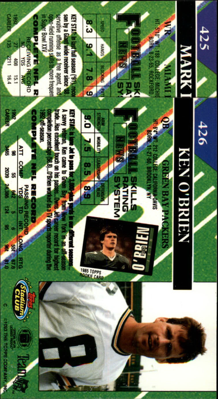 A2126- 1993 Stadium Club FB Cards 251-492 +Rookies -You Pick- 15+ FREE US SHIP - Picture 351 of 473