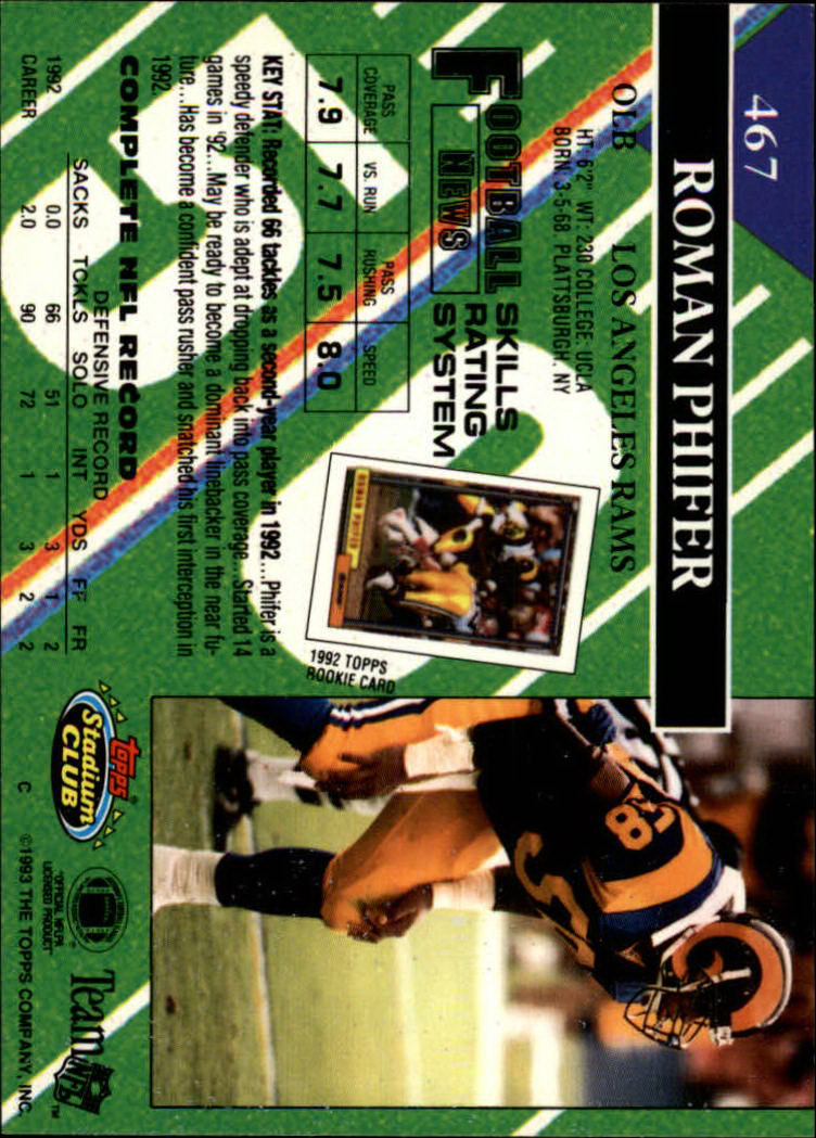A2126- 1993 Stadium Club FB Cards 251-492 +Rookies -You Pick- 15+ FREE US SHIP - Picture 428 of 473