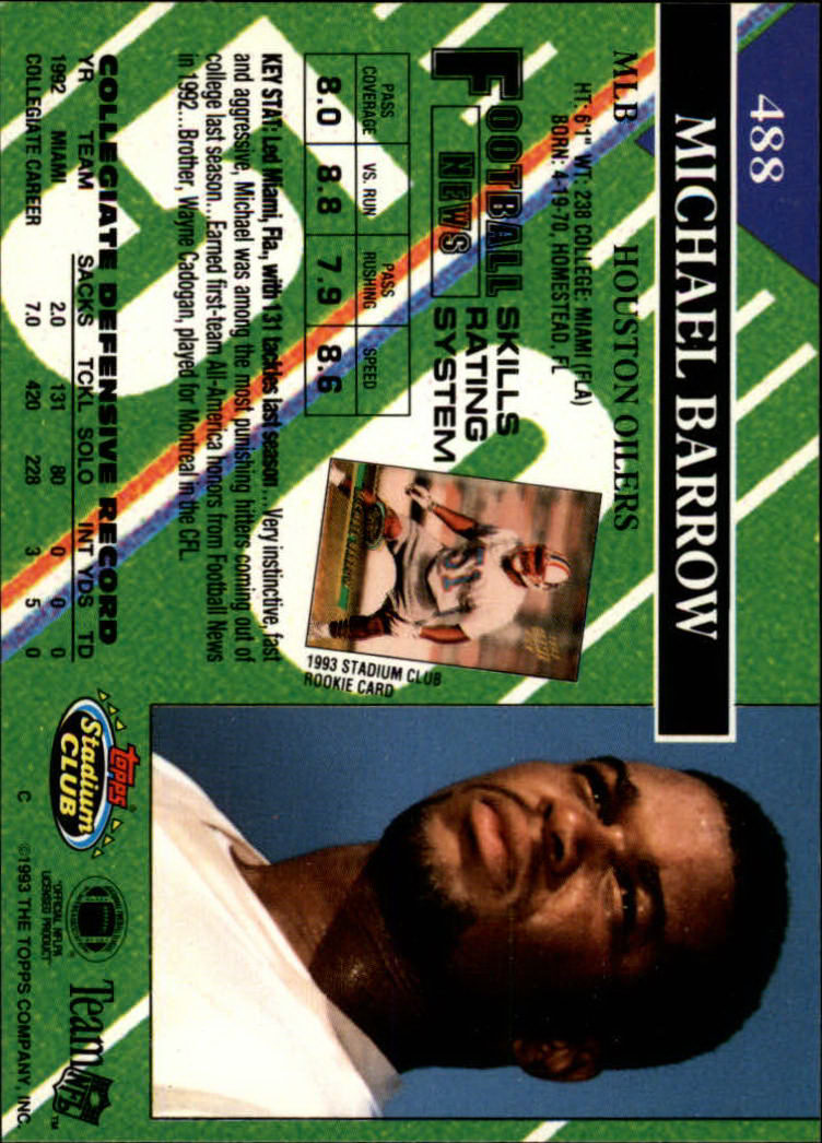 A2126- 1993 Stadium Club FB Cards 251-492 +Rookies -You Pick- 15+ FREE US SHIP - Picture 465 of 473