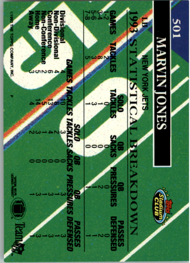 1993 Stadium Club #501 Marvin Jones MC back image