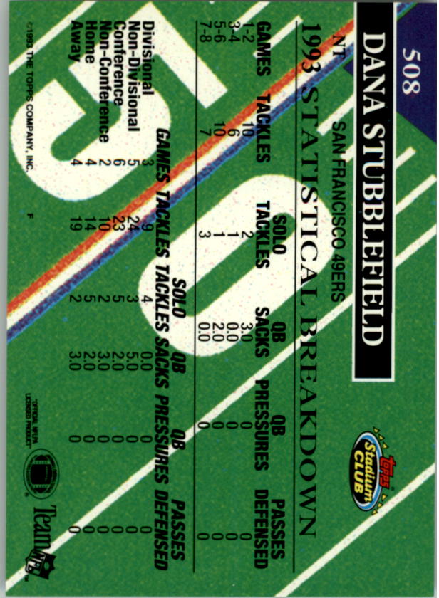 1993 Stadium Club #508 Dana Stubblefield MC RC back image