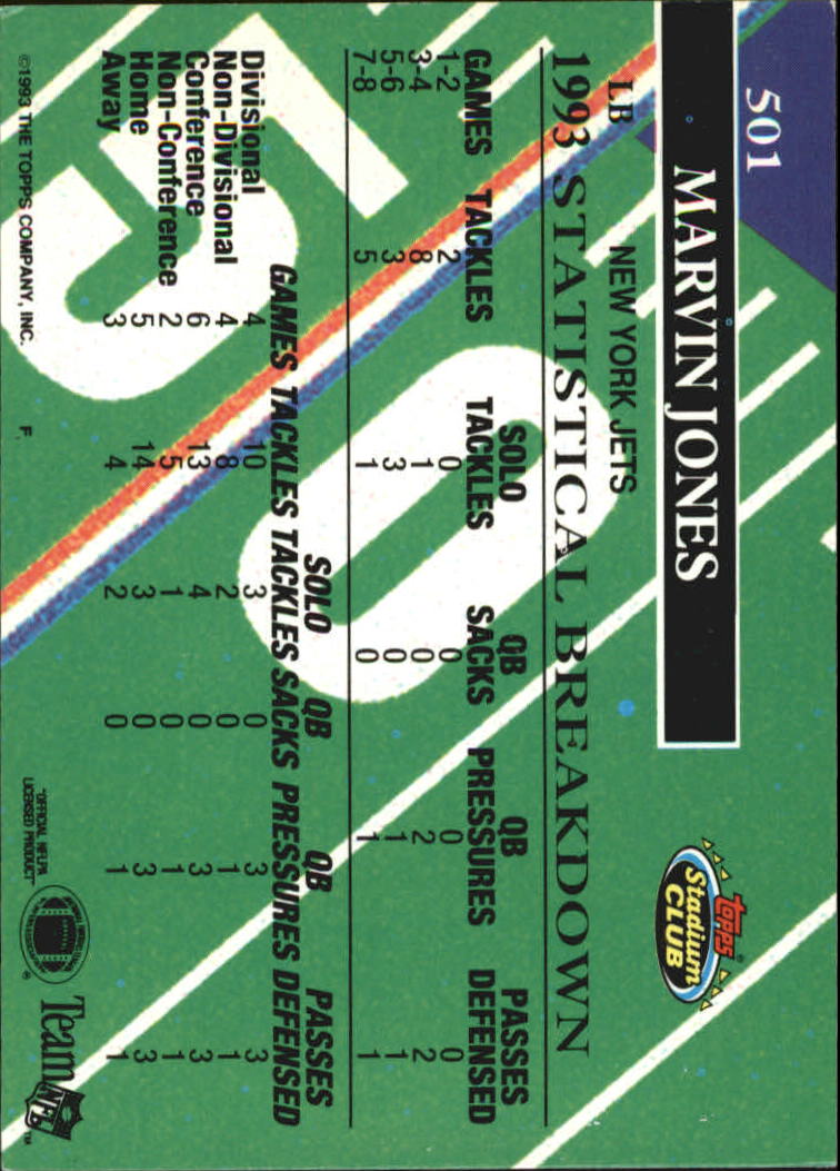 1993 Stadium Club First Day #501 Marvin Jones MC back image