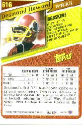 1993 Topps #616 Desmond Howard UER/(Stats indicate 8 TD's receiving;/he had 0) back image