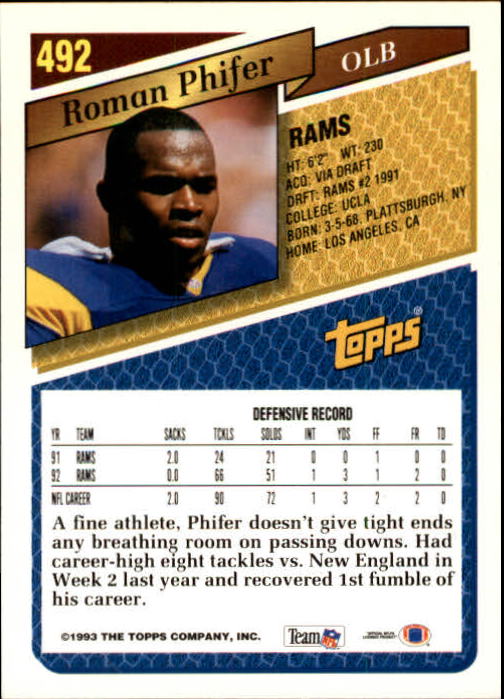 1993 Topps Football Gold (#441-660) Singles - You Choose - Picture 100 of 419