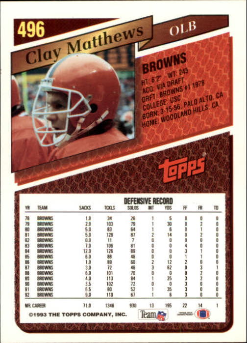 1993 Topps Football Gold (#441-660) Singles - You Choose - Picture 108 of 419