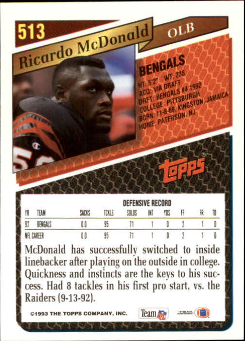 1993 Topps Football Gold (#441-660) Singles - You Choose - Picture 139 of 419