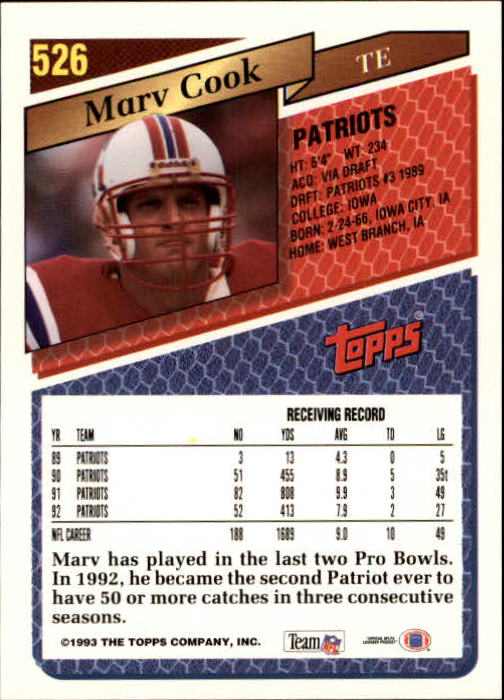 1993 Topps Football Gold (#441-660) Singles - You Choose - Picture 165 of 419