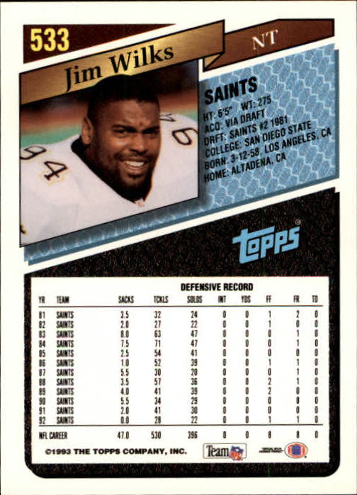 1993 Topps Football Gold (#441-660) Singles - You Choose - Picture 178 of 419