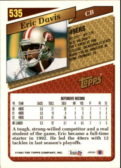 1993 Topps Football Gold (#441-660) Singles - You Choose - Picture 182 of 419