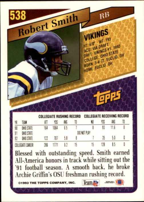 1993 Topps Football Gold (#441-660) Singles - You Choose - Picture 188 of 419