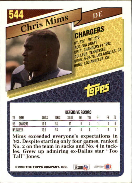 1993 Topps Football Gold (#441-660) Singles - You Choose - Picture 199 of 419