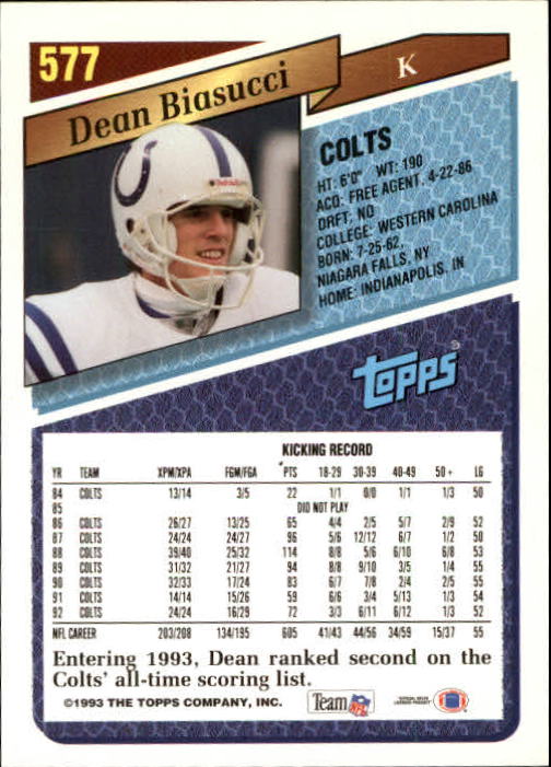 1993 Topps Football Gold (#441-660) Singles - You Choose - Picture 264 of 419