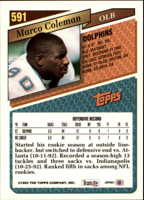 1993 Topps Football Gold (#441-660) Singles - You Choose - Picture 290 of 419