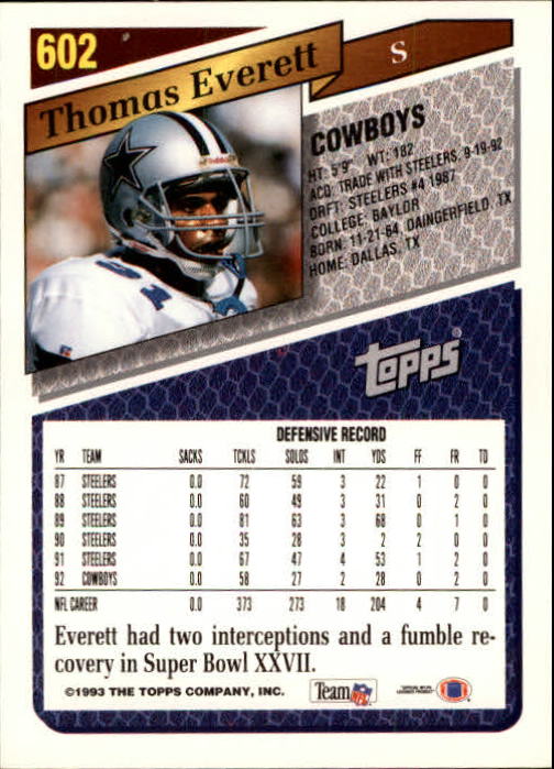 1993 Topps Football Gold (#441-660) Singles - You Choose - Picture 310 of 419