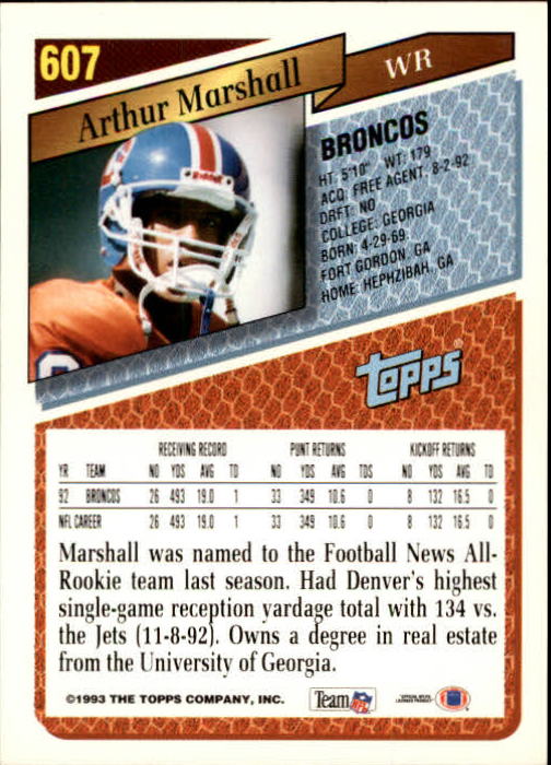 1993 Topps Football Gold (#441-660) Singles - You Choose - Picture 319 of 419