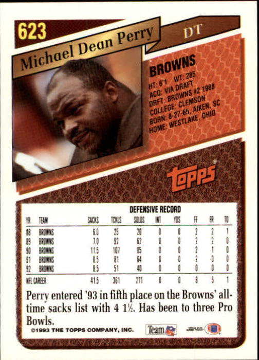 1993 Topps Gold #623 Michael Dean Perry back image