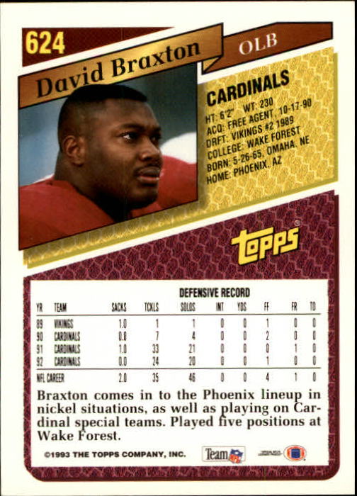 1993 Topps Football Gold (#441-660) Singles - You Choose - Picture 352 of 419